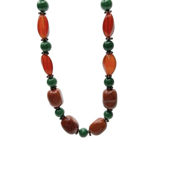 Glass Bead Fashion Necklace Orange Green Quartz Glossy Smooth Stones Artistic - Picture 5 of 10